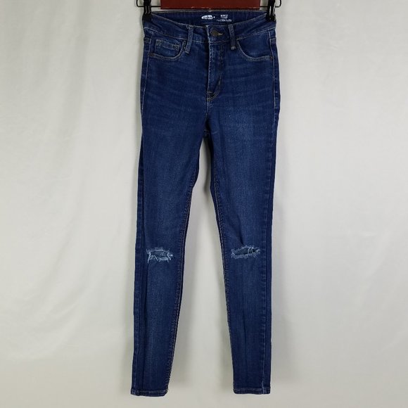 Old Navy‎ Jeans Womens 00 High Rise Rockstar Super Skinny Distressed Blue Denim - Picture 1 of 13